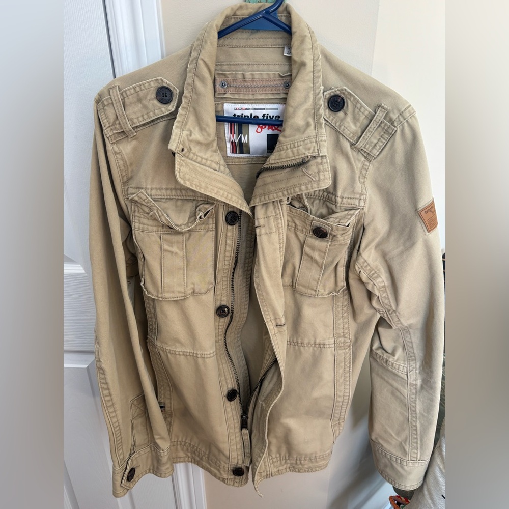 Triple Five Soul Beige Tan Utility Jacket with Chest Pockets